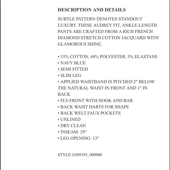 NWT Etcetera Blue Diamond Embossed Ankle Pants Trousers Sz 6 $238 - Picture 7 of 8